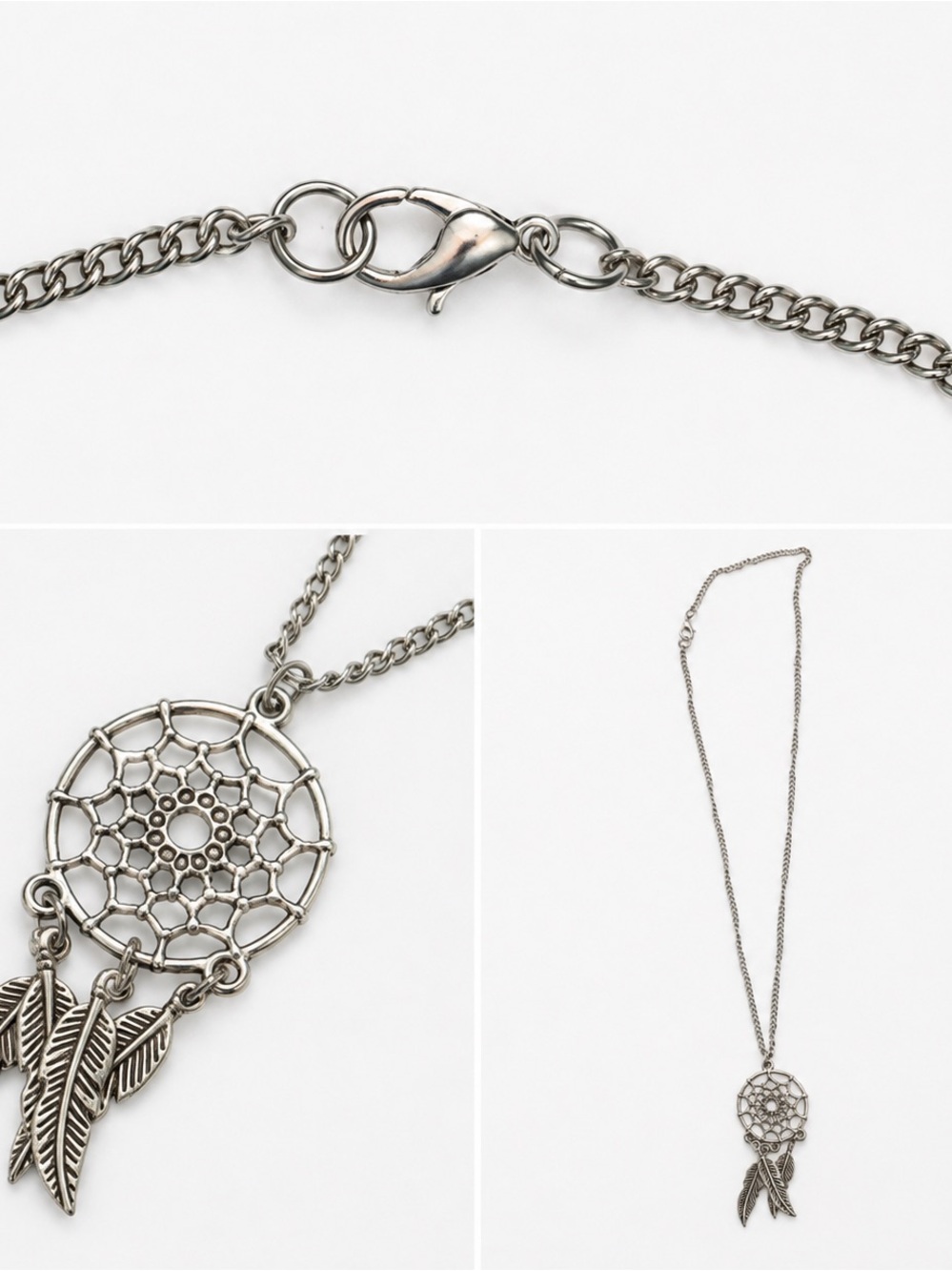 Dreamcatcher Feather Pendant Necklace Silver-Tone Boho Layering Jewelry